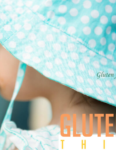 young girl eating gluten free bread advertisement photo